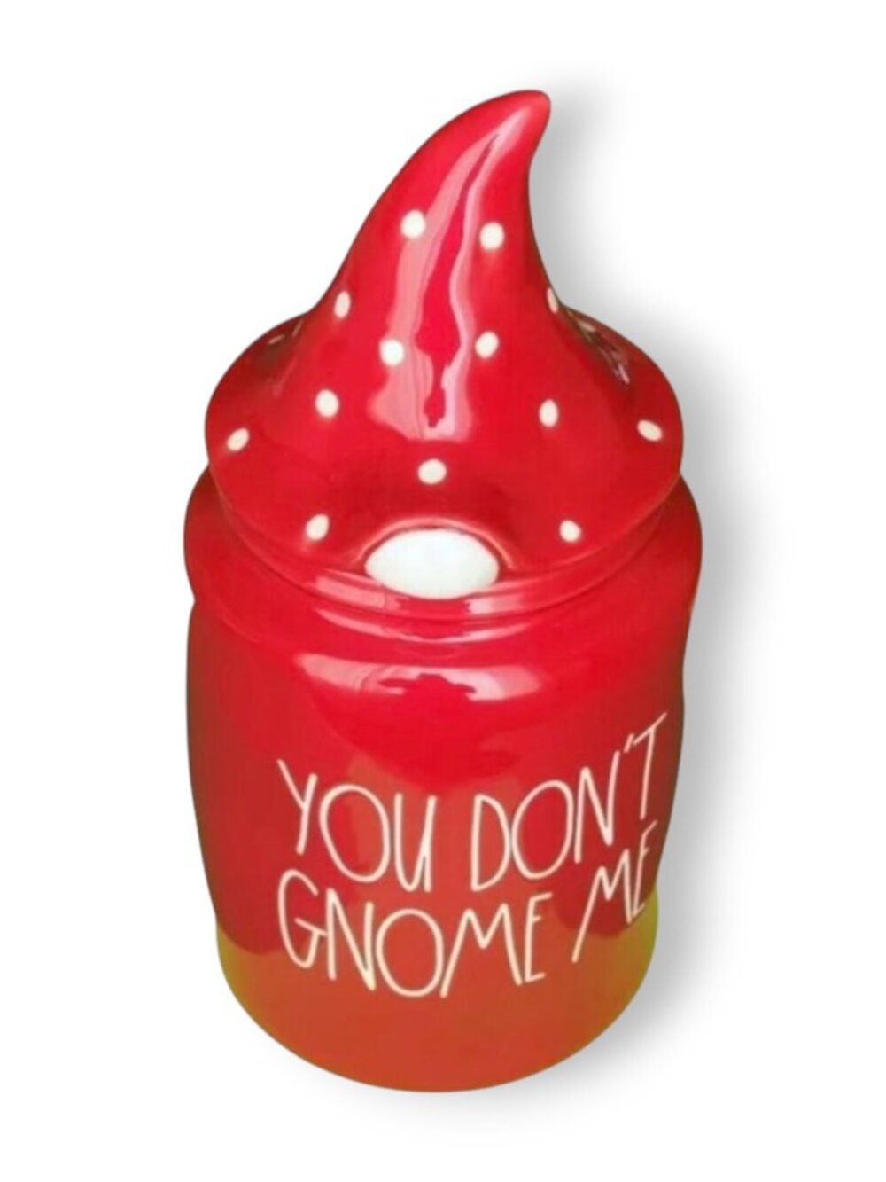 Rae Dunn "You Don't Gnome Me" Large Red Ceramic Canister with Lid